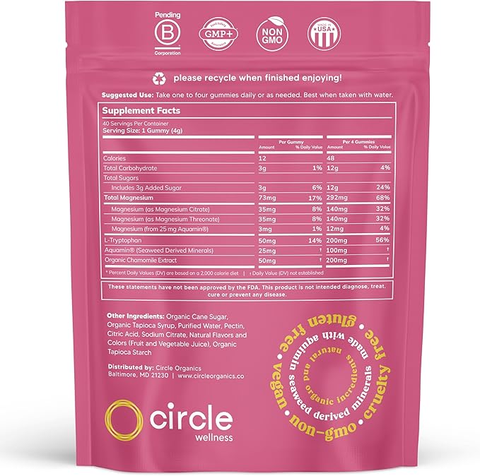Evening Unwind Magnesium Gummies 40 ct - Magnesium Citrate + L-Threonate + Chamomile + L-Tryptophan for Relaxation &amp Sleep