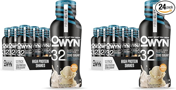 OWYN Only What You Need Pro Elite Vegan Plant Based High Protein ShakeVanilla32g ProteinAmino AcidsPrebioticsOmega-3Workout and Recovery0g Net CarbsZero SugarKeto(Pack of 24)
