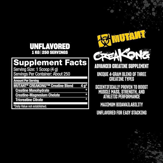 Mutant CREAKONG – Advanced Creatine Supplement with Triple Creatine Blend for Muscle Strength Size &amp Performance – Unflavoured Banned Substance Tested– 2.2 lbs