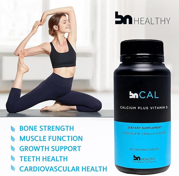 BN Calcium 600 mg with 12.3 mcg (500 IU) Vitamin D3 Chocolate Vanilla Flavor Chews Bone Support Supplement 90 Count (2-Pack)