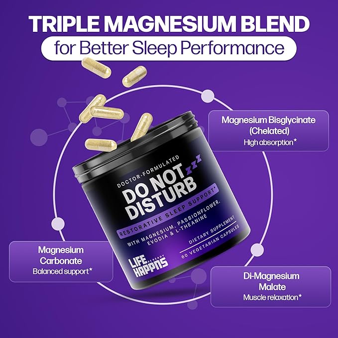 Doctor Formulated Triple Magnesium for Sleep Calm &amp Relaxation with Chelated Magnesium Glycinate L-Theanine Passionflower &amp Evodia – Non-Habit No Melatonin Magnesium Sleep Aid Support Supp