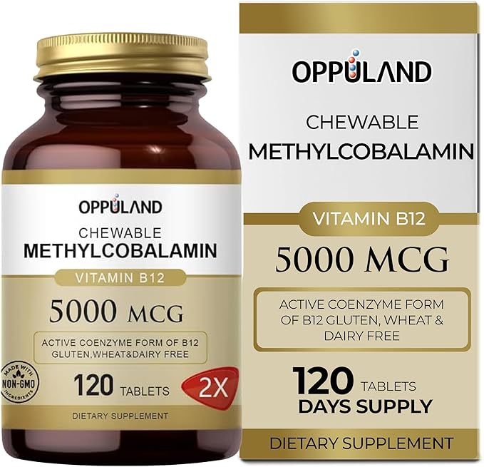 Methyl B-12 5000mcg Chewable with Folate - Vitamin B12 Methylcobalamin Sublingual Tablets - Supports Energy &amp Brain Function - Vegan Supplement - Orange Flavor - 120 Count