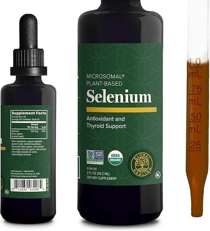 Global Healing Center - Selenium 200mcg Selenium Supplement Drops with Organic Ingredients Antioxidants for Thyroid and Immune Support Non-GMO &amp Gluten-Free for Men &amp Women - 2 Fl Oz