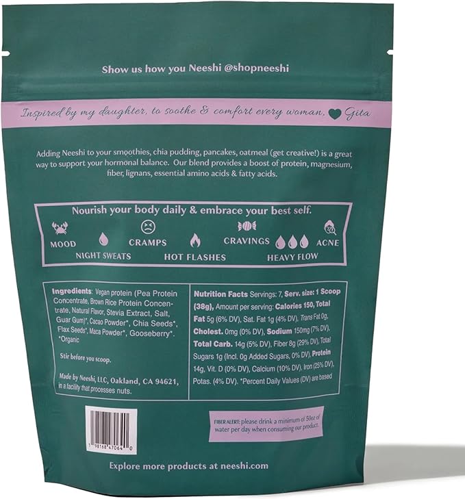 Nourishing Protein Blend for Hormonal Balance - Vegan Gluten-Free Organic Cacao Protein Powder - Supports PMS &amp Menopause Relief - Women’s Vegan Protein - 1 Week Supply