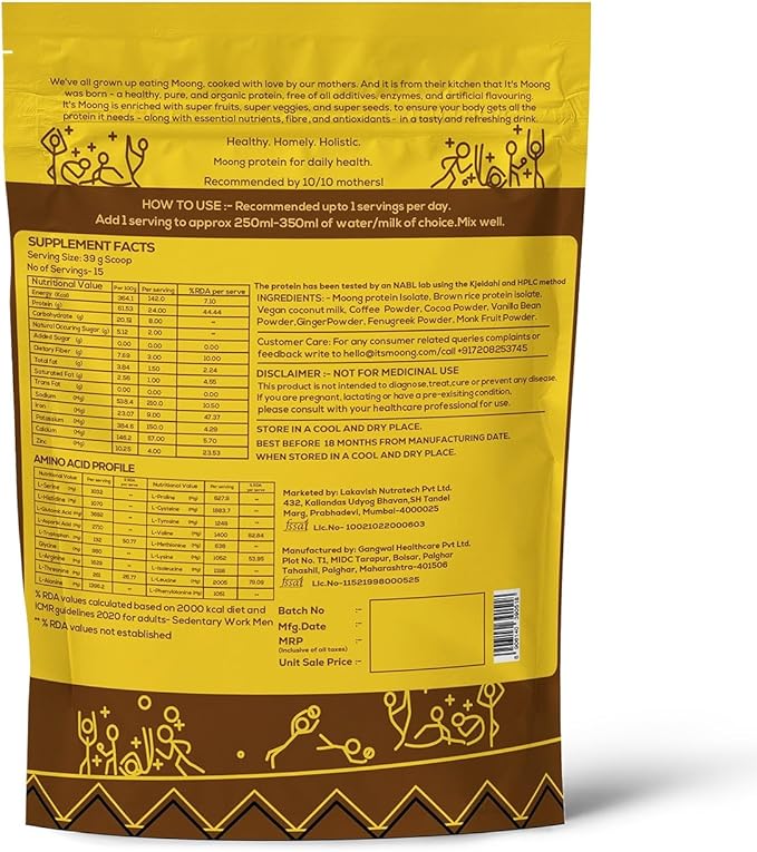 It's Moong Mung Bean &amp Brown Rice Isolate Protein | 24gms per Serve 4.7gms BCAA| African Cocoa Latte | 500gms | Sprouted Plant Protein | Easy on The Gut Easy Digestibility