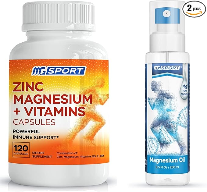 High Absorption Zinc and Magnesium Supplement and Magnesium Oil Spray - for Leg Cramps and Muscle Recovery