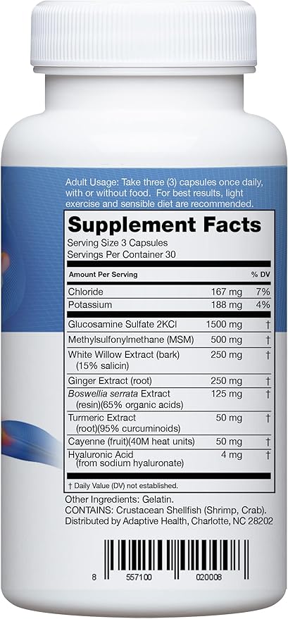Instaflex Joint Support Supplement for Men and Women - Glucosamine MSM White Willow Turmeric Ginger Cayenne Hyaluronic Acid - 180 Capsules