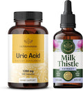 HERBAMAMA Uric Acid and Milk Thistle Kit - Bundle of 1200 mg Uric Acid Complex &amp Milk Thistle Extract Tincture 4 fl oz - Vegan Non GMO Sugar &amp Alcohol-Free - 2 Pack