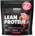 Gains in Bulk Lean Protein Powder With Collagen Peptides Gluten Free Grass Fed Whey 20 G Protein &amp 5 G Collagen Plant Enzymes to Support Digestion Natural Flavor Strawberry Shortcake 27 Serv