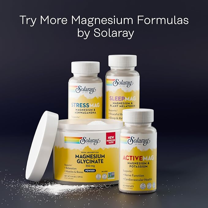 Solaray StressMag – Magnesium Glycinate Plus Ashwagandha for Women and Men - Relaxation Mood &amp Occasional Stress Support – Magnesium Supplement with Bisglycinate – 30 Servings 60 VegCaps