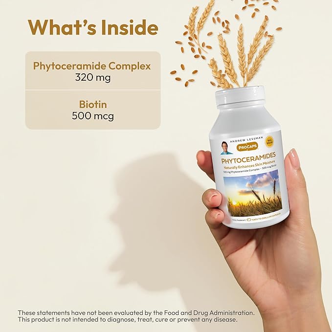 ANDREW LESSMAN Phytoceramides with Biotin 30 Softgels - Skin’s Vital Natural Internal Moisturizer. Naturally Enhances Soft Smooth Radiant Skin. No Additives. Small Easy to Swallow Softgels