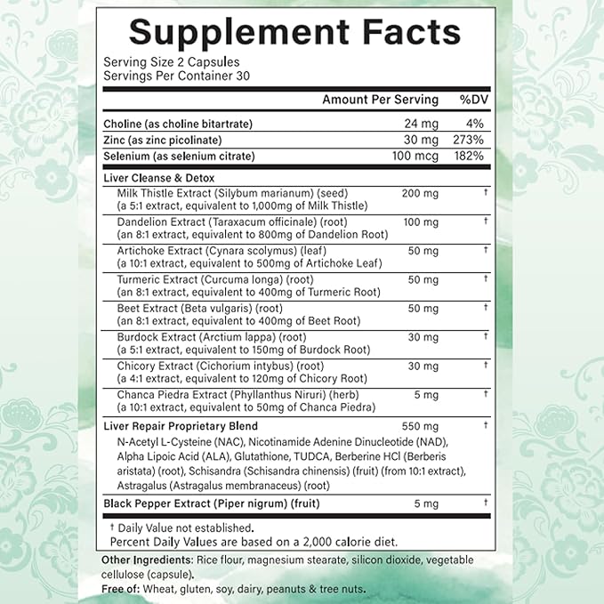 Liver Cleanse Detox &amp Repair Capsules 20-in-1 Liver Detox Supplement with Dandelion Root Turmeric Milk ThistleArtichoke Leaf for Liver Cleanse &amp Digestion Aid Health 60 Capsules