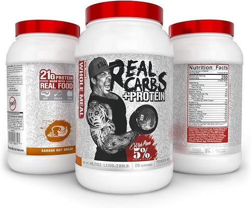5% Nutrition Rich Piana Real Carbs + Protein | Clean Mass Gainer Meal Replacement Protein Powder | Carbohydrate for Pre Workout/Post-Workout Recovery Meal | 2.87 lb 20 Srvgs (Banana Nut Bread)