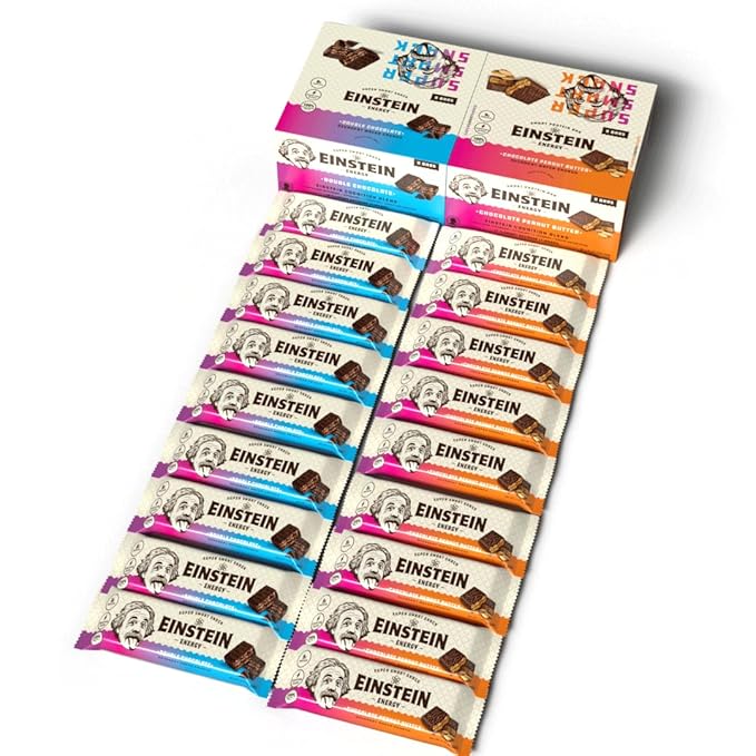 Einstein Energy Smart Snack Bars- Double Chocolate &amp Peanut Butter Protein Bars with Lion’s Mane Green Tea Extract &amp Caffeine for Focused Energy- Chocolate Wafers Bars Boost Mind Body &amp