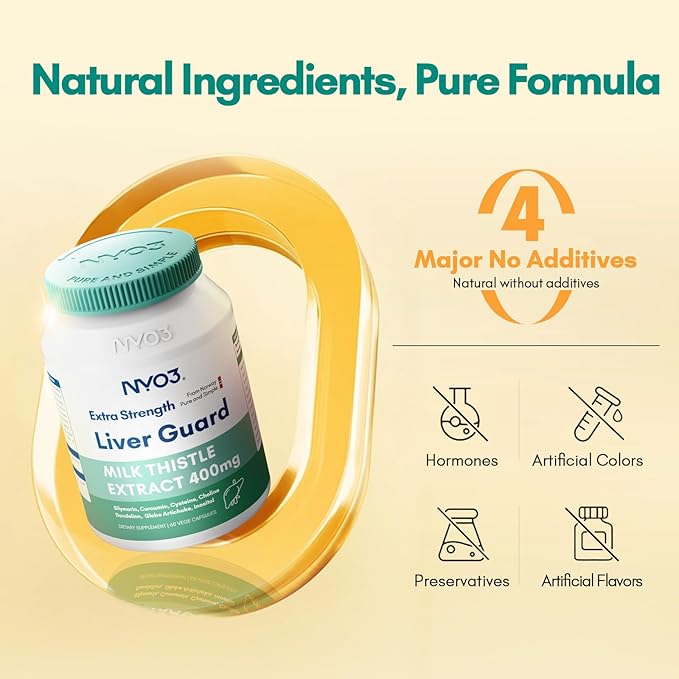 NYO3 Milk Thistle Extract 400mg Liver Cleanse Detox &amp Repair Dietary Supplement for Liver Health 60 Capsules Herbal Health Supplement Antioxidant Support