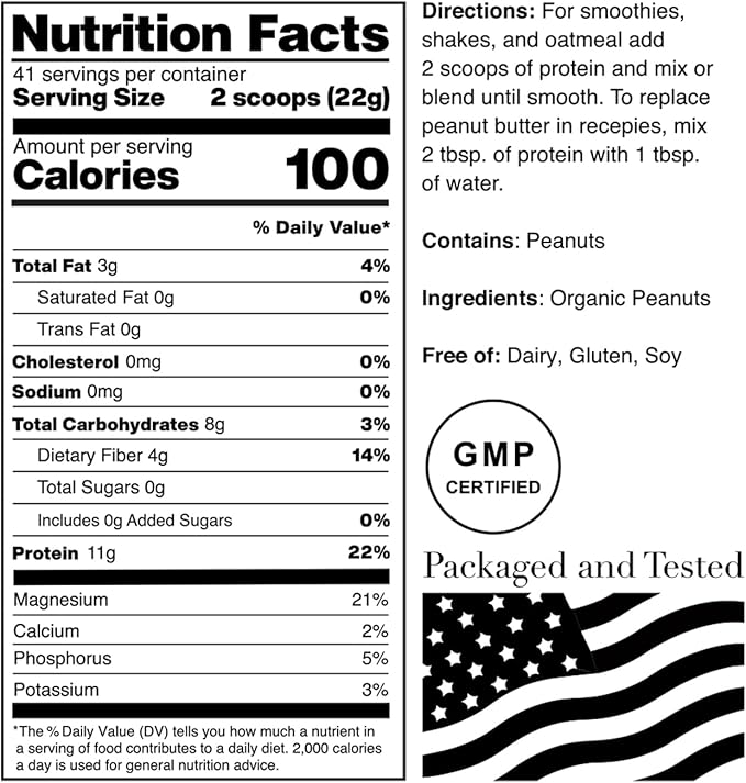 Norcal Organic Peanut Butter Protein Powder - 2lb | Vegan Low-Cal 11g Protein | from Southwest Texas Organic Farms