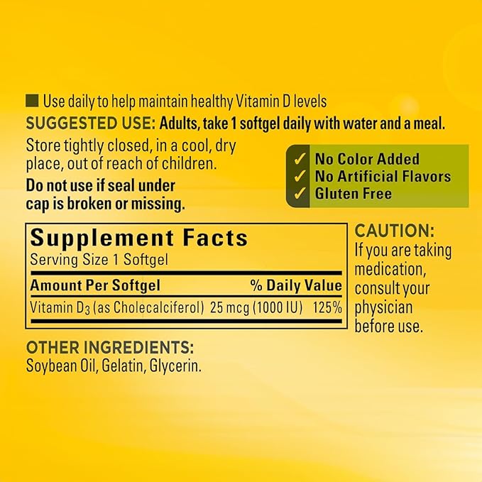 Vitamin D3 25mcg (1000 IU) | 650 Softgels – 22 Month Supply | Supports Bone Teeth Muscle &amp Immune System | Gluten Free | Easy to Swallow Supplement | Made for a Healthy Connection with Nature
