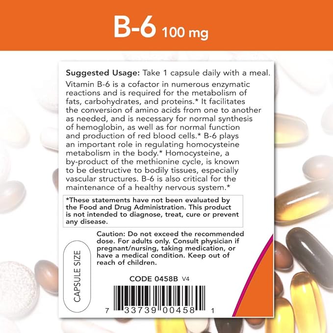 NOW Vitamin B-6 100mg250 Capsules (Pack of 2)
