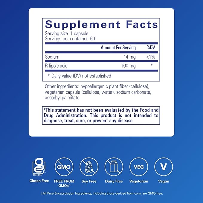 Pure Encapsulations R-Lipoic Acid (Stabilized) | Hypoallergenic Supplement with Enhanced Antioxidant Protection and Metabolic Support | 60 Capsules