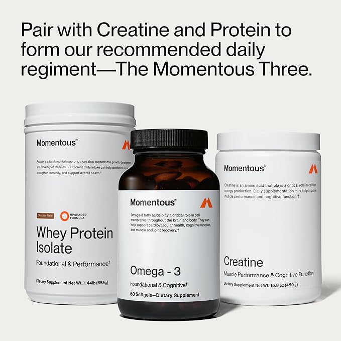 Momentous Omega-3 Fish Oil - High-Potency EPA &amp DHA Supplement for Men &amp Women - Supports Heart Joint &amp Brain Health - NSF Certified for Sport - Non-GMO - Gluten-Free - 1600 mg - 30 Ser