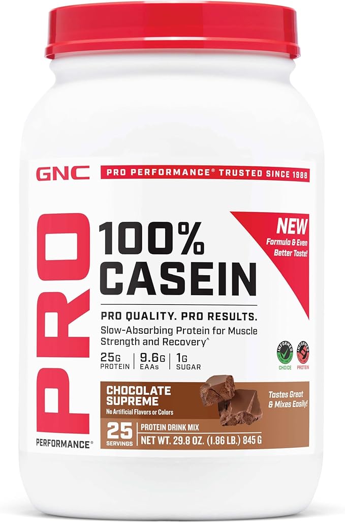 GNC Pro Performance 100% Casein Protein Powder 25g Protein Supports Sustained Muscle Strength Recovery Slow Digesting Gluten Free 3rd Party Tested Chocolate Supreme 28 Servings