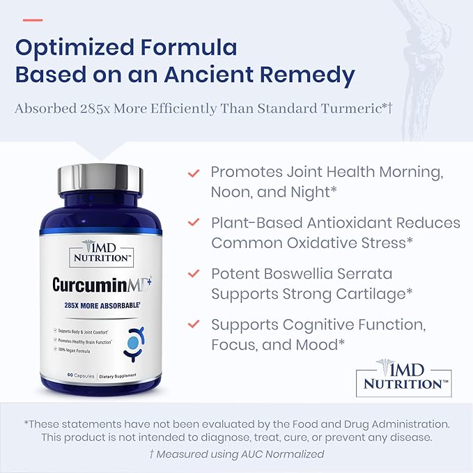 1MD Nutrition CurcuminMD Plus - Turmeric Curcumin with Boswellia Serrata - 285x More Absorbable | Joint Stiffness Muscle Recovery and Mood Support | 120 Capsules (2-Pack)
