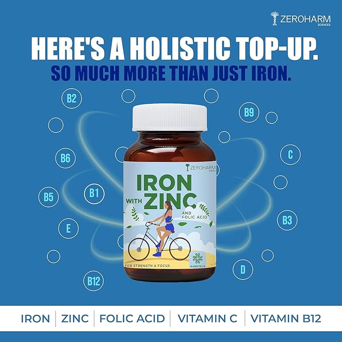 ATS Iron with Zinc &amp Folic Acid tablets | Plant based Iron Folic Zinc | Iron supplements for anemia | and strength| Enhances brain function |