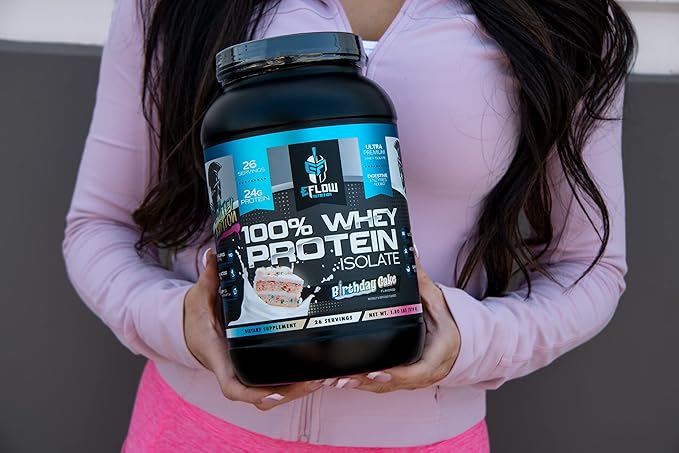eFlow Nutrition 100% Whey Protein Isolate - Lactose-Free Digestive Enzymes Added Low Carb Post Workout Shake Fast Digesting for Optimal Muscle Recovery - Birthday Cake (26 Servings)