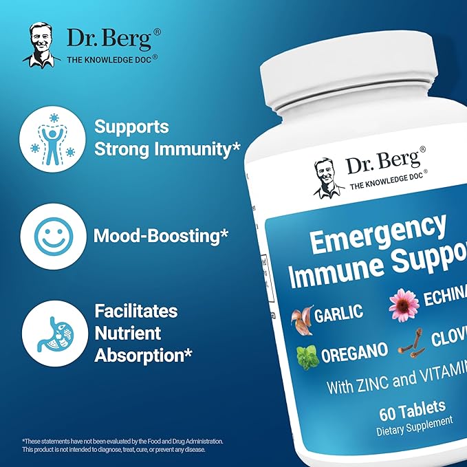Dr. Berg Emergency Immune Support w/Echinacea - Potent Blend of Herbal Extracts (Warning: Strong Herbal Smells) - Immune Support Supplement Includes 2000 IUs of Vitamin D &amp 10mg of Zinc - 60 Tabl