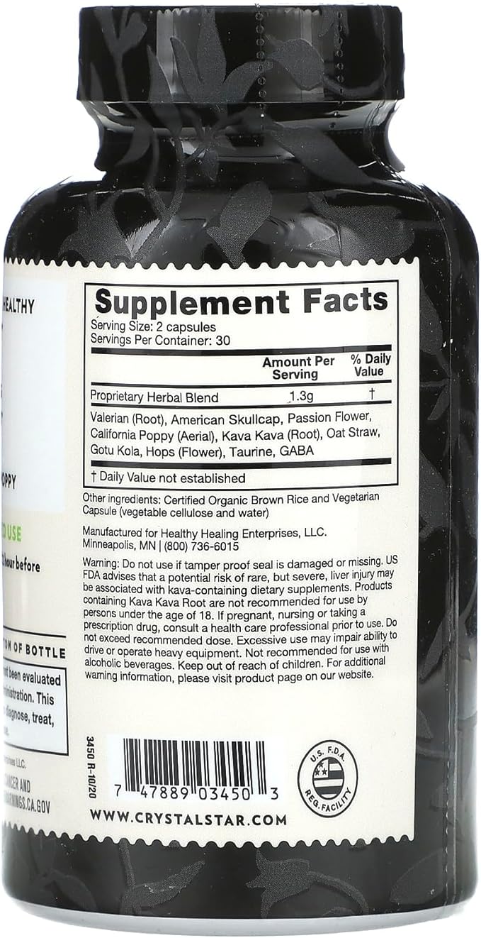 Crystal Star Night Caps Natural Sleep Aid Supplement (60 Capsules) – Herbal Non-Habit Forming – Valerian Root Kava &amp Passion Flower – Non-GMO