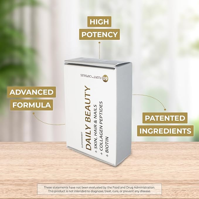 Supersmart - Daily Beauty (Patented &amp High Potency) - with Verisol Collagen Peptides Hyaluronic Acid Soluble Keratin Biotin | Non-GMO &amp No fillers &amp Gluten Free - 60 Flofit Capsules