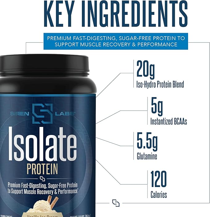 Isolate Premium Whey Protein Powder Keto Isolate and Hydrolysate with Amino Acids Including Glutamine for Lean Muscle Growth and Recovery - Vanilla Ice Cream (30 Servings)