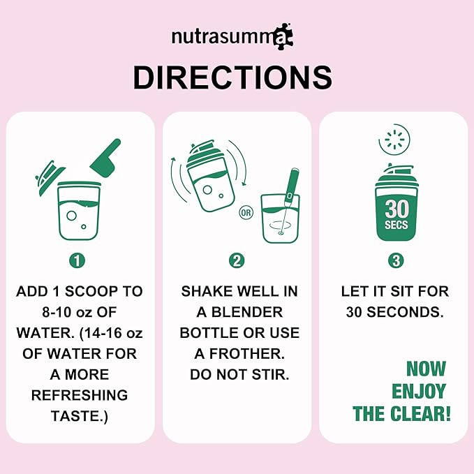 Nutrasumma Clear Whey Protein Isolate Powder 20g Protein Sugar Free Fat Free Lactose Free Summer Peach Flavor 1.21 lb 22 Servings
