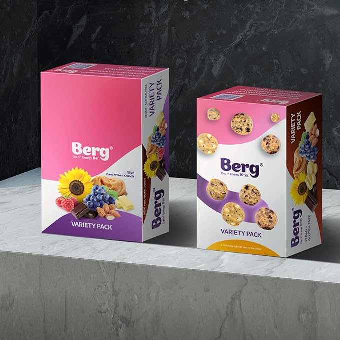 Berg Bites Plant-Based Almond Butter &amp Jelly Bites Vegan Gluten-Free 6g Protein 5g Fiber Energy Snack Box - Clean Energy Healthy Snack Bar - 1.5oz (8 Pack)