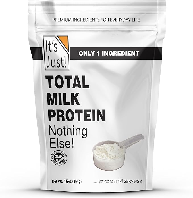 It's Just! - Total Milk Protein Concentrate Powder GLP-1 Friendly Naturally 80% Casein / 20% Whey rBSH/RBST Hormone Free No Added Sugar MPC-85 (1 Pound Unflavored)