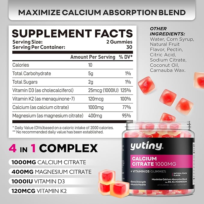 Calcium Citrate Filled Vegan Omega 3 Gummies for Women Calcium Citrate 1000mg with Algae Omega 3 1000mg