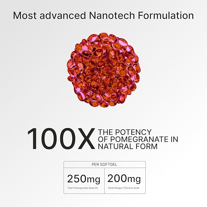 Nano Pomegranate Supplement CLINICALLY Proven Brain Supplement with Anti Aging Nanotech Delivers 100 Times The Power of Pomegranate Seed Oil in its Natural Form 1 Bottle 60ct