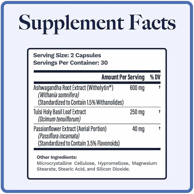 Utzy Naturals Adapto-Calm | Stress Support Formula | with Ashwagandha Tulsi Holy Basil and Passionflower | 60 Capsules