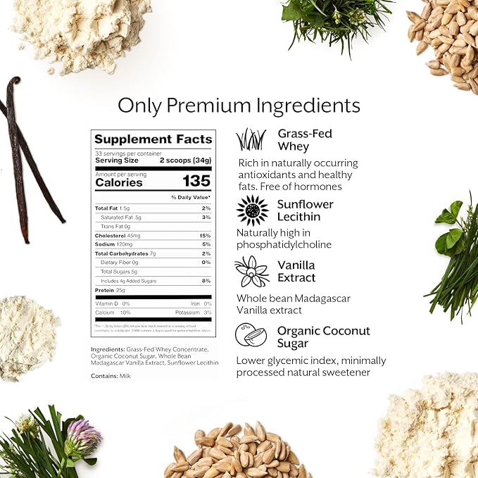 ProMix Nutrition Whey Protein Powder Vanilla - Grass-Fed - ­Post Workout Fitness &amp Nutrition Shakes Smoothies Baking &amp Cooking Recipes - Gluten-Free &amp Keto-Friendly - 2.5 Pound (Pack of