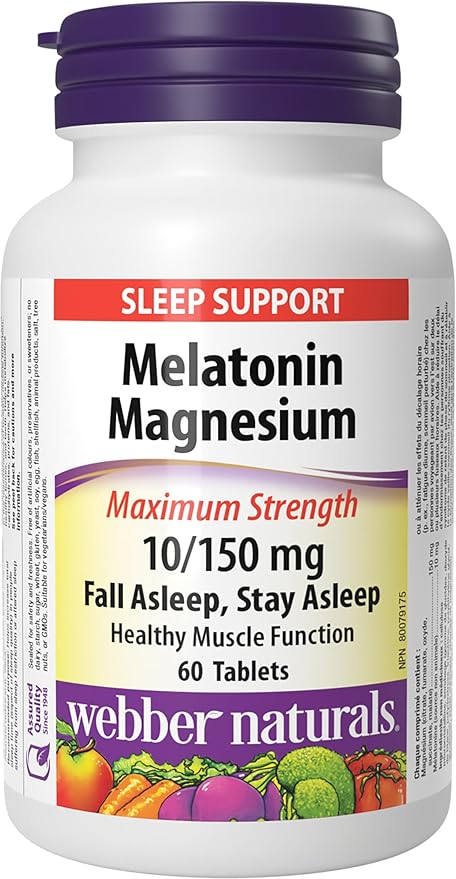 Webber Naturals Melatonin Magnesium 10/150 mg · Maximum Strength 60 Tablets