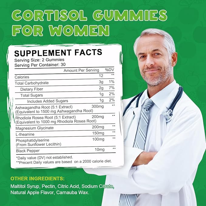 Cortisol Detox for Women Gummies Cortisol Reducer Detox Manager Magnesium Ashwagandha Rhodiola Rosea Herbal Complex for Mood/Focus &amp Sleep Maintain Healthy Cortisol Levels - 30 Day Vegan Supply