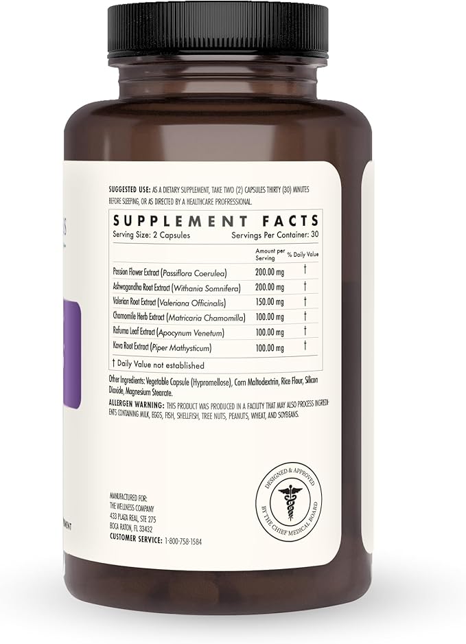 The Wellness Company Restful Sleep - Melatonin-Free Deep Sleep REM Support Non-Habit Forming - Kava Rafuma Leaf Ashwagandha &amp Valerian Root | 60ct (1 Month Supply)
