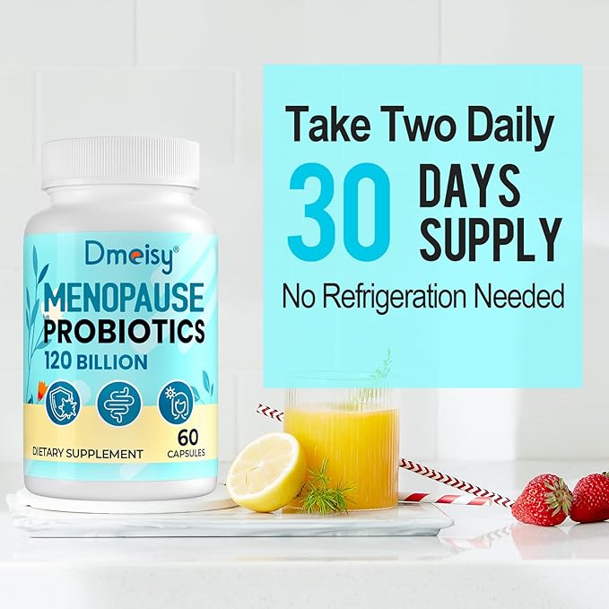 Menopause Supplements for Women 120 Billion CFU Probiotic 13-in-1 Herbs Probiotics Complex for Menopause Relief Hormone Balance Hot Flashes Night Sweats Mood Swings Gut &amp Immunity - 60 Cap