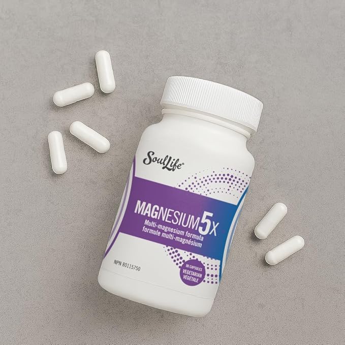 SoulLife Magnesium5X – 5-in-1 Magnesium Complex for Men &amp Women – Supports Muscle Function Relaxation Energy Production &amp Electrolyte Balance – 30 Servings / 90 Vegetarian Capsules