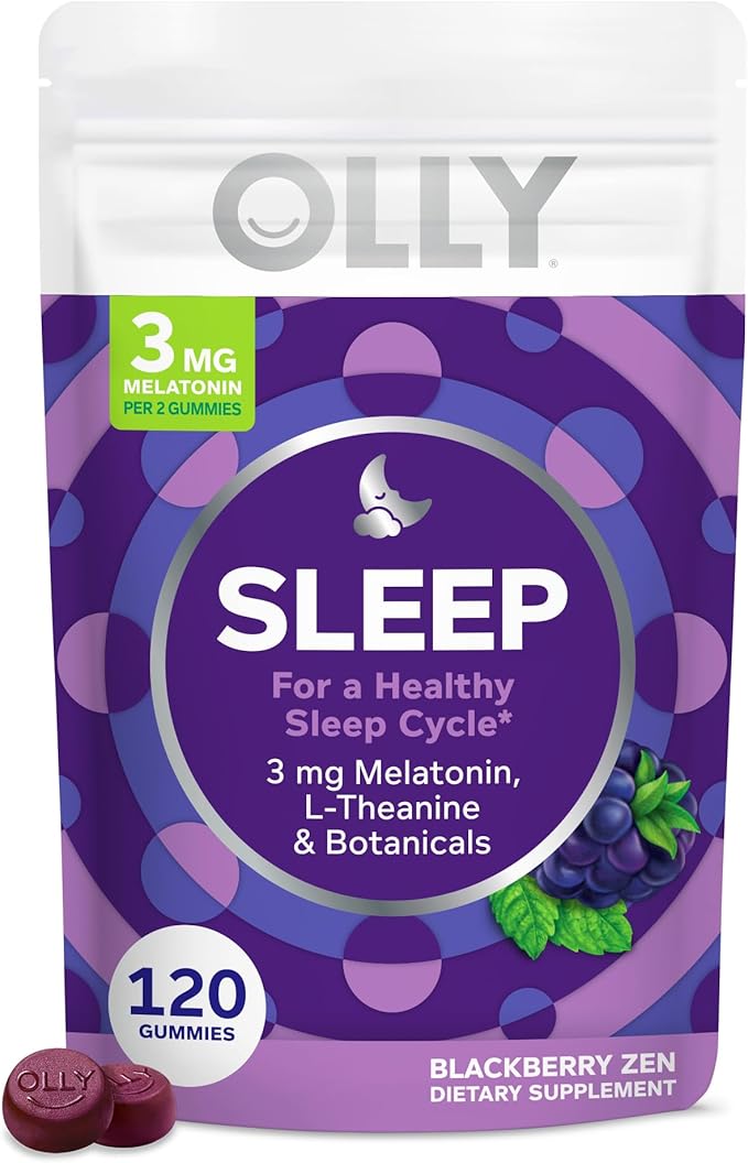OLLY Extra Strength (5mg) &amp Regular Strength (3mg) Melatonin Sleep Gummies with L-Theanine 120 Count BlackBerry Flavor