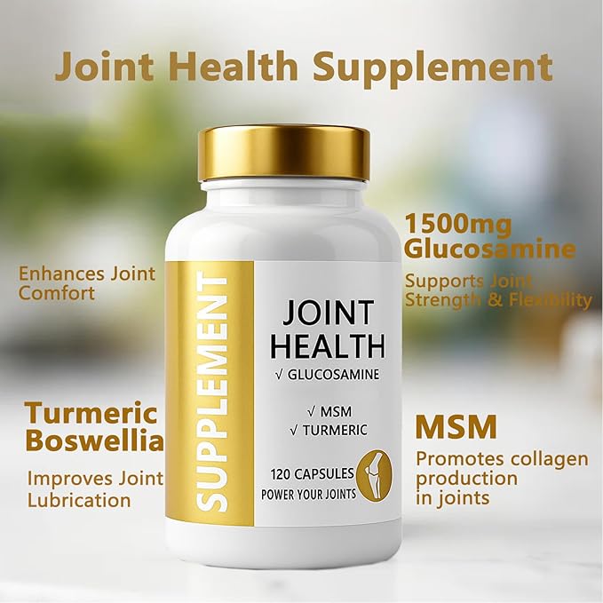 Joint Health Supplement with Glucosamine MSM Turmeric &amp Boswellia Relief Support for Back Knees Hands | Women &amp Men - 120 Capsules
