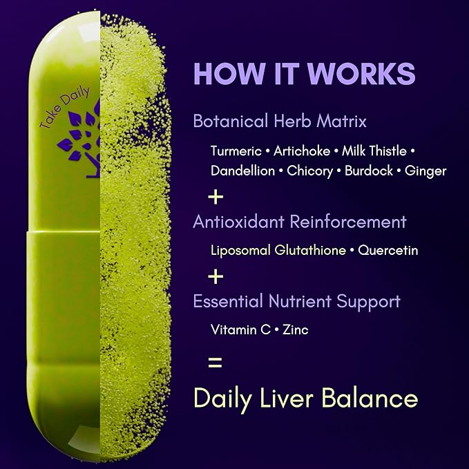 purple tree Happy Liver Daily | Liver Support Supplement with Milk Thistle Dandelion Artichoke Turmeric &amp Liposomal Glutathione | Antioxidant &amp Daily Liver Wellness | 60 Vegan Capsules