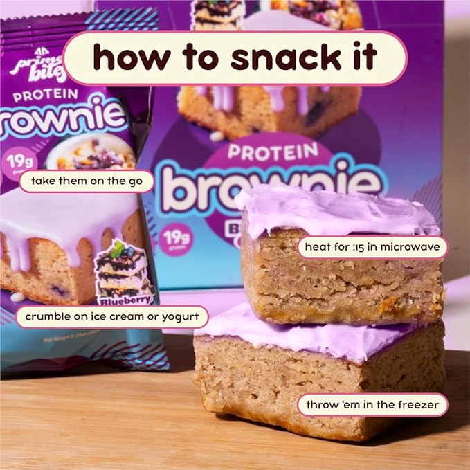 Prime Bites High Protein Brownie (12 Per Box Blueberry Cobbler) - 19g of Protein 5g of Collagen Gluten Free Low Sugar Treat Delicious Protein Snack
