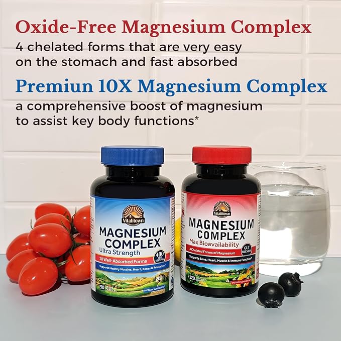 Vitalitown Ultimate Magnesium Bundle (Pack of 2) | Magnesium 4-in-1 Complex (Item 1) &amp Magnesium 10-in-1 Complex (Item 2) | 120 + 90 Capsules