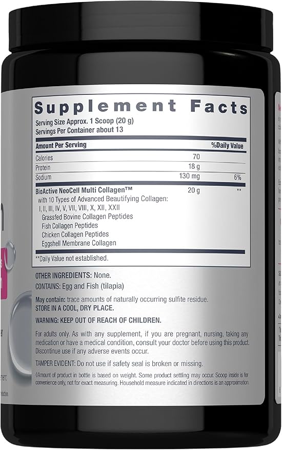 NeoCell Super Multi Collagen Peptides Powder | 9oz | 10 Types of Collagen | Skin Hair and Nails | Beauty Supplement | Unflavored Powder | For Women and Men